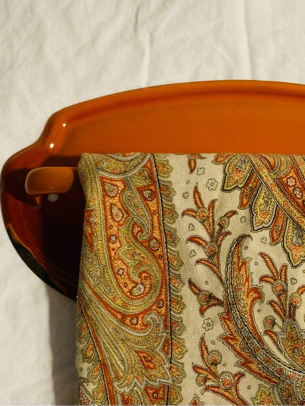 Vintage enamelware hanging towel bar for kitchen or bar one
screwhole each end